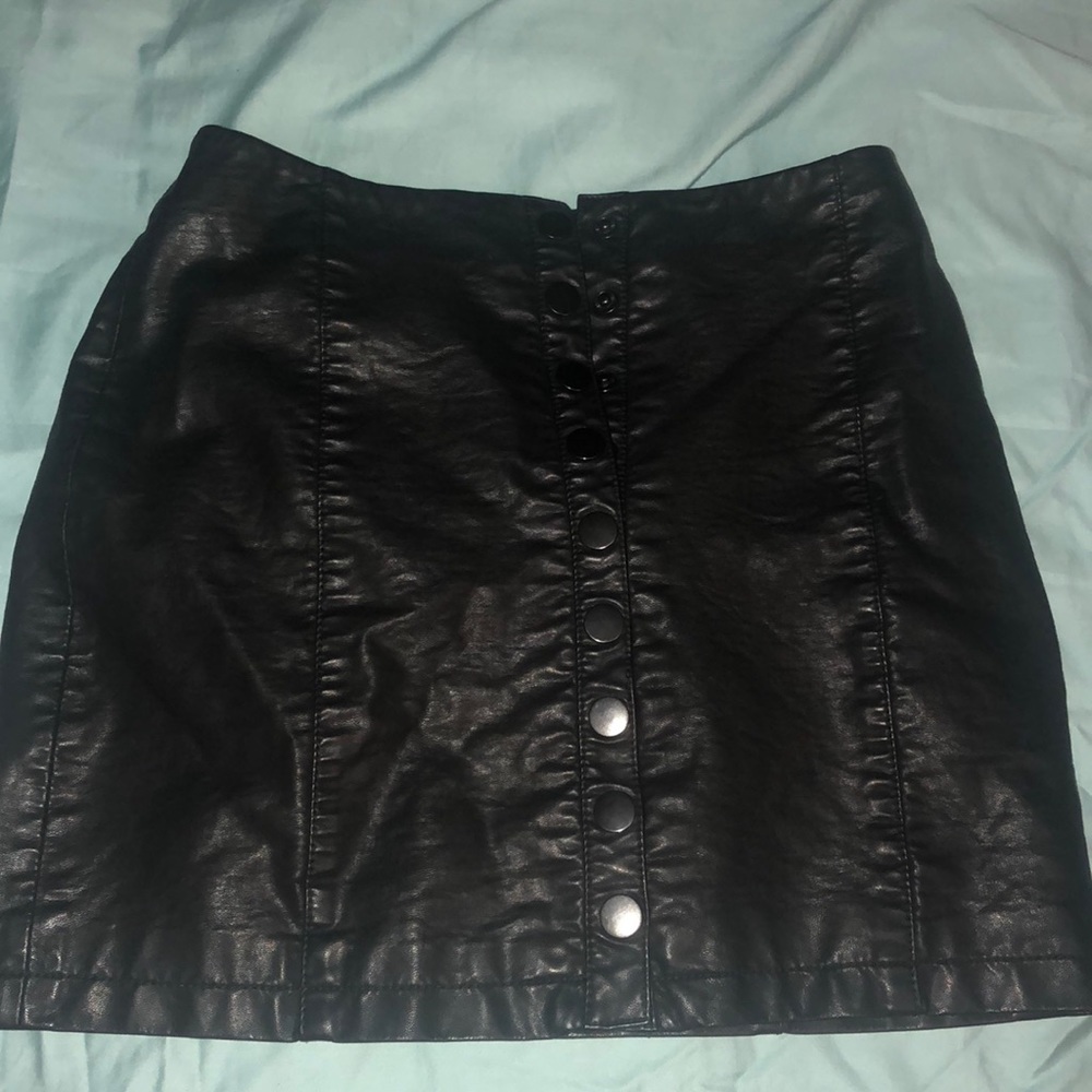 Free People Black Leather Skirt